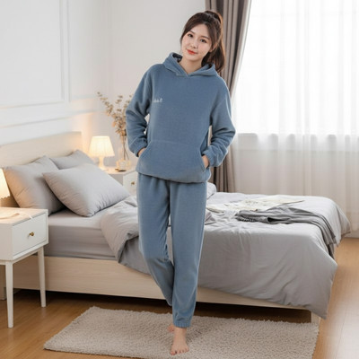 OMI Women Self Design Blue Night Suit Set