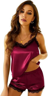 mystyleo Women Solid Maroon Top & Shorts Set