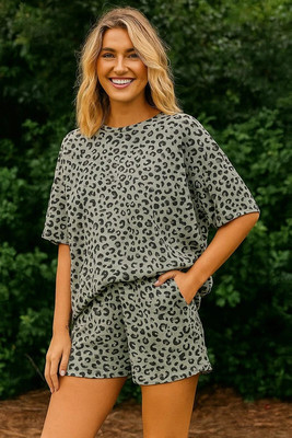 kshs Women Graphic Print Grey Top & Shorts Set