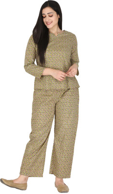 Kannahi Women Printed Green Night Suit Set