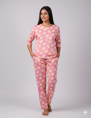 Mizan Trendz Women Conversational Pink, Yellow Top & Pyjama Set