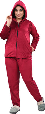 Kripto Katrox Women Solid Maroon Shirt & Pyjama set