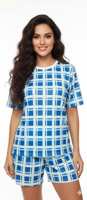 DreamBe Women Checkered Blue Night Suit Set