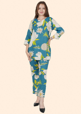 NEYSA Women Floral Print Blue Night Suit Set