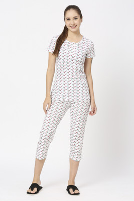 zebu Women Printed Red Night Suit Set