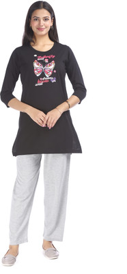 E-MAX Women Solid Multicolor Night Suit Set