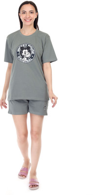 ROYAL LIYO Women Printed Grey Top & Shorts Set