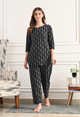 DreamBe Women Printed Black Night Suit Set
