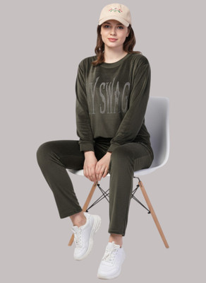 My Swag Women Self Design, Printed Green Night Suit Set
