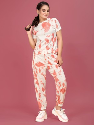 DADX Women Printed Pink, White Top & Pyjama Set