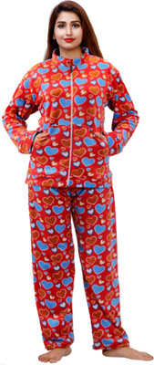 NACNO Women Floral Print Red Shirt & Pyjama set