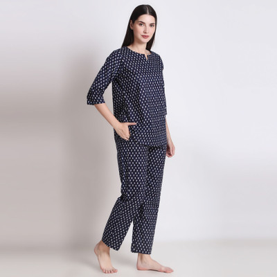 DreamBe Women Printed Blue Night Suit Set
