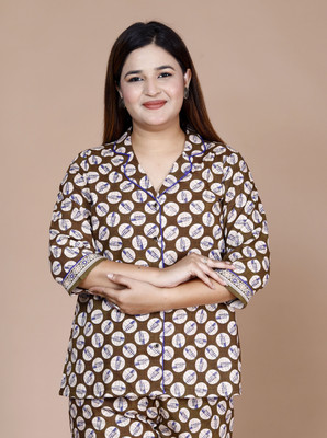 jaipzz apparels Women Printed Brown Night Suit Set