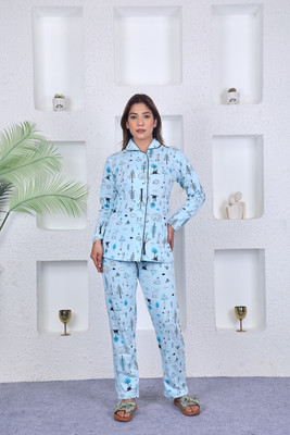 SKYBEN Women Printed Red Top & Pyjama Set
