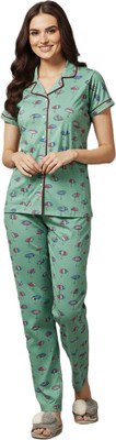 Radicle Women Graphic Print Light Green Shirt & Pyjama set