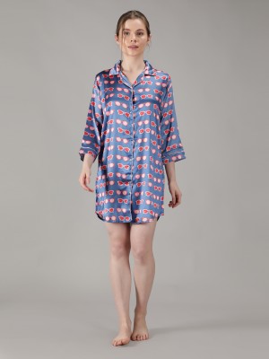 HouseofComfort Women Graphic Print Blue, Red Night Suit Set