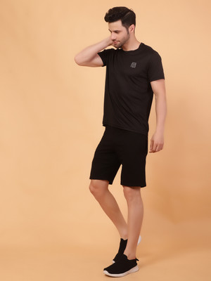 Bokaro Men Printed Black Top & Shorts Set