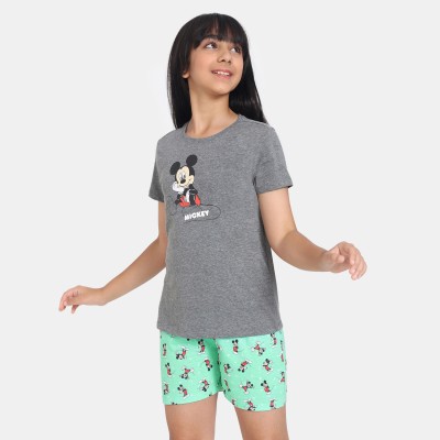 Rosaline By Zivame Girls Printed Green Top & Shorts Set