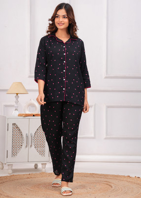 SUGANDH FEBRIC Women Nighty Set(Black)