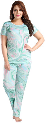 Qunity Women Printed Green Night Suit Set
