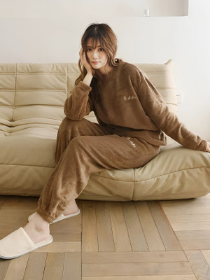 Stem Rope Women Solid Brown Night Suit Set
