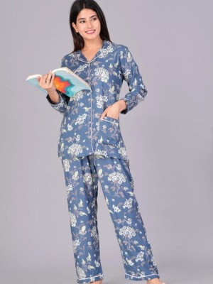 KAYRA Women Printed Blue Shirt & Pyjama set