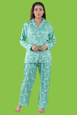 Aarti Trading Women Printed Green Shirt & Pyjama set