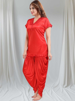 HouseOfCommon Women Solid Red Night Suit Set