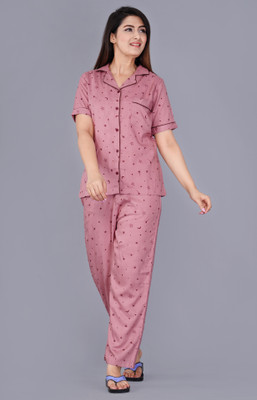DreamBe Women Printed Maroon Top & Pyjama Set