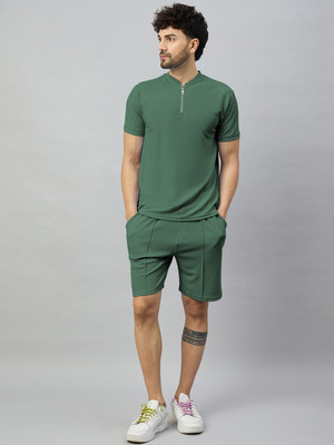 Crease & Clips Men Solid Green Night Suit Set