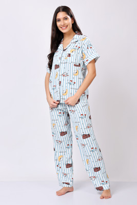 Lugo Women Printed Blue Night Suit Set
