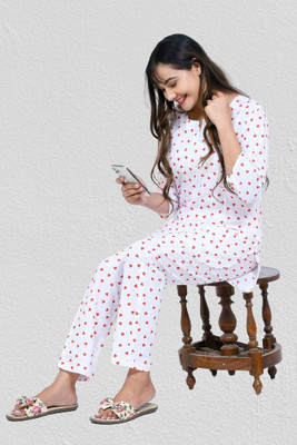 Well style Women Printed Red Top & Pyjama Set