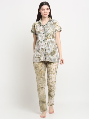 CREEVA Women Printed Beige Shirt & Pyjama set