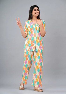 MintMarie Women Printed Multicolor Shirt & Pyjama set