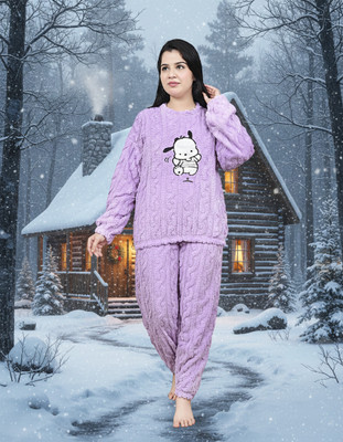 TVESA Women Characters, Self Design Maroon Top & Pyjama Set