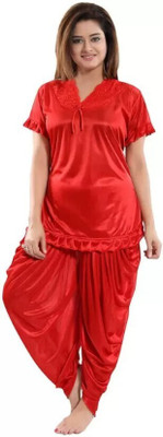Anitaa Creation Women Self Design Red Night Suit Set