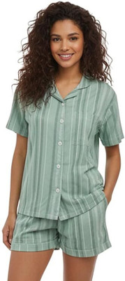 RioDebella Women Striped Green Night Suit Set