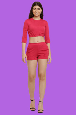 The Unicharm Women Solid Pink Top & Shorts Set
