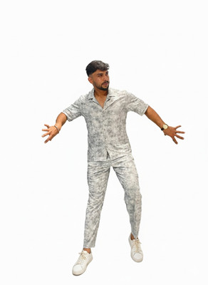 spelleva Men Printed Grey Shirt & Pyjama set