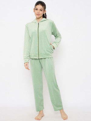 Camey Women Solid Light Green Top & Pyjama Set