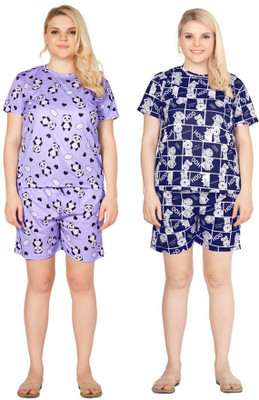 FAYDAMALL Women Printed Multicolor Top & Shorts Set