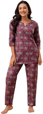 Feranoid Retail Women Printed Red Night Suit Set