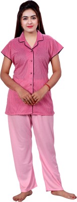 NACNO Women Polka Print Pink Shirt & Pyjama set