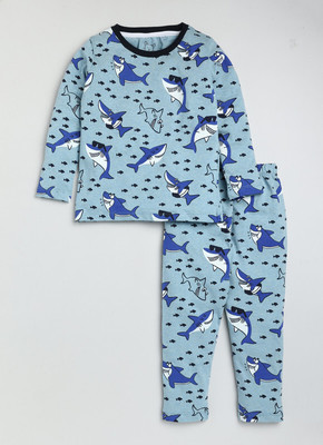 Yk Boys Printed Blue Night Suit Set