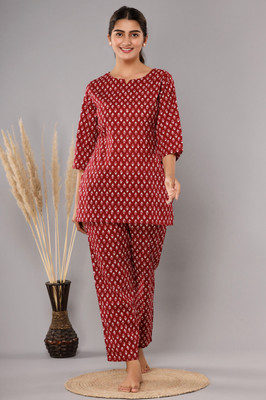 DreamBe Women Floral Print Maroon Top & Pyjama Set