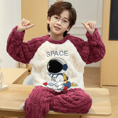 Stem Rope Kids Nightwear Boys & Girls Self Design Fleece Blend(Maroon Pack of 1)