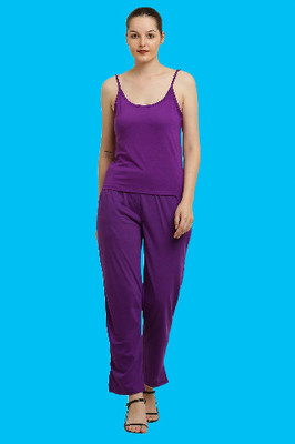 The Unicharm Women Solid Purple Top & Pyjama Set