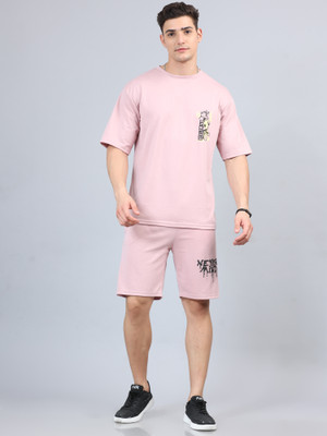 Bushirt Men Printed Pink Night Suit Set