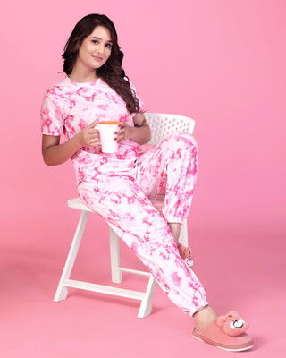 HouseOfCommon Women Ombre/Dyed Pink Top & Pyjama Set