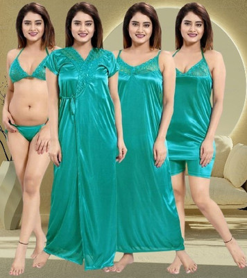 Divine Paridhaan Women Solid Blue Night Suit Set